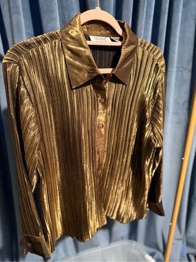 Vintage Selene Sport button down green gold top
